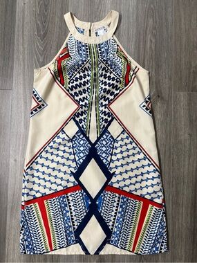 VENUS Womens Sleeveless Geometric Print Halter Dress XS Multicolor Boho Festival
